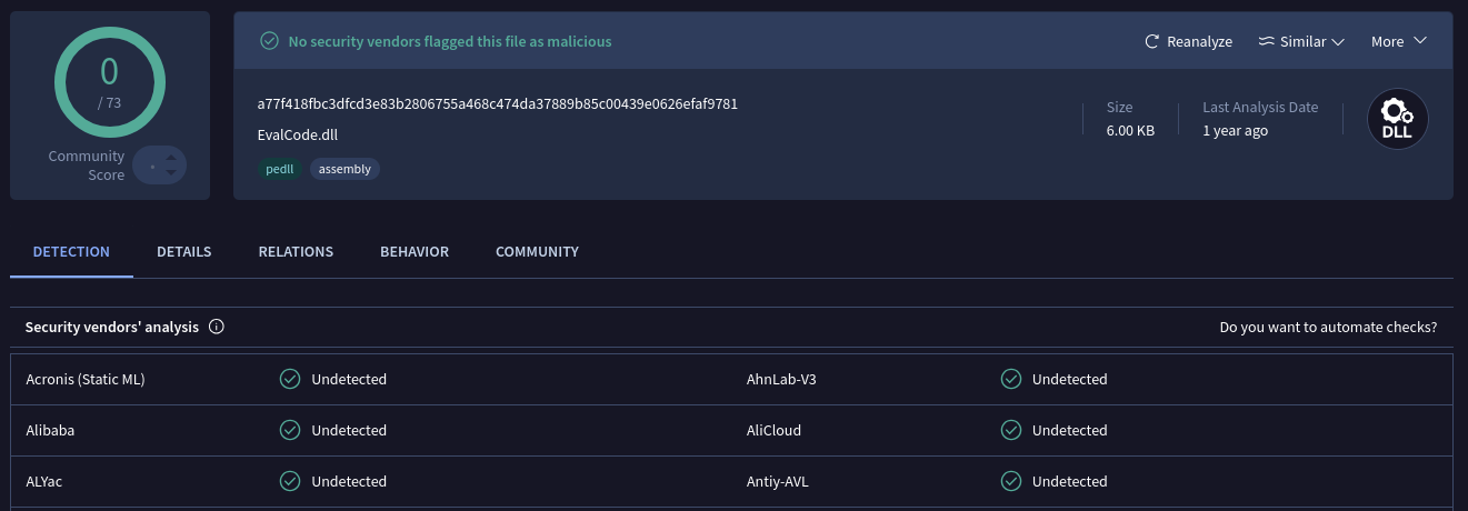 VirusTotal detections for a77f41...af9781 as of 2024-09-18